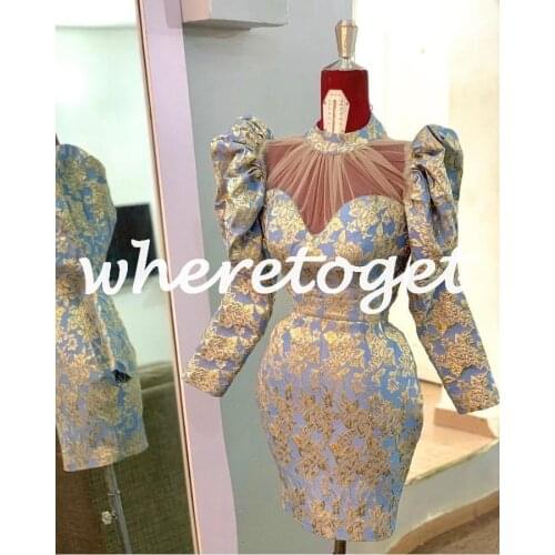 Custom Made Gold Lace Short Prom Party Dresses High Neck Knee Length Plus Size Formal Evening Occasion Gowns Robe De Soiree