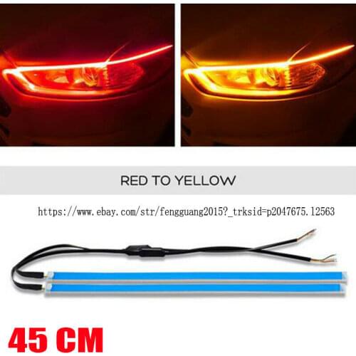 2PCS 45cm RED+Yellow car Auto LED Turn signal DRL Driving Daytime Running Light
