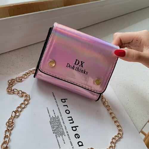 2019 New Women Elegant Chain Laser Mini Handbag Shoulder Bags Girls Fashion PU Leather Letter Pattern Small Crossbody Bag