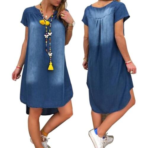 2020 Summer Womens Casual Jeans Dress Fashion Cool V-Neck Denim Long Party Dresses Short Sleeve Swing Dress roupas femininas
