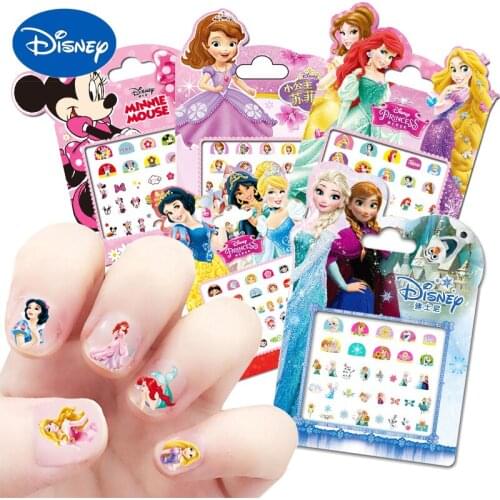 Frozen Princess Elsa Anna Makeup Nail Stickers Toys Disney Snow White Sophia Mickey Minnie Kids Cartoon Anime Figures 3D Sticker