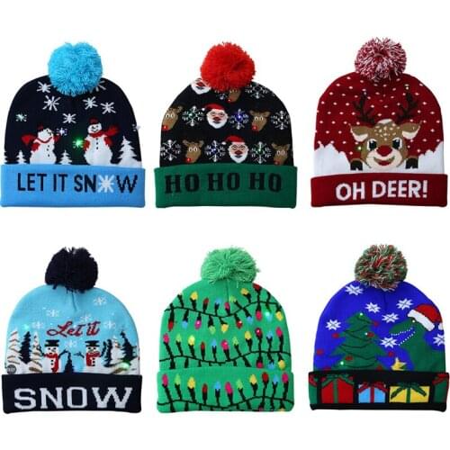 6 Pcs LED Christmas Hat Sweater Knitted Beanie Light Up Warm Hat Xmas Gift for Kids Adults New Year Decorations Wholesale X2