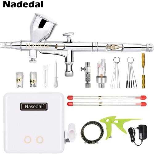 Nasedal Airbrush Spray Gun Air Compressor with Auto Stop Function Makeup Painting Cake Decoration Nail Art Spary Tools NT-24