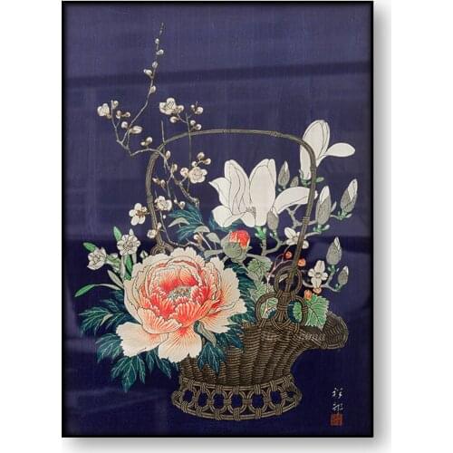 Bamboo Flower Bakset Ohara Koson Japanese Art Poster Antique Woodblock Canvas Print Vintage Floral Asian Wall Art Home Decor
