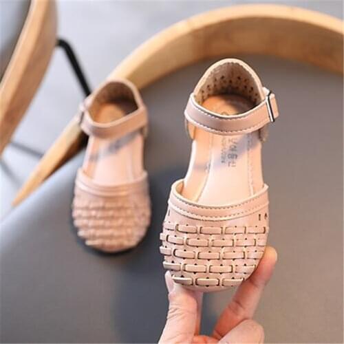 Girls woven half sandals sweet fashion Hollow out Breathable sandals PU Princess shoes Baby soft-soled toddler shoes 21-35