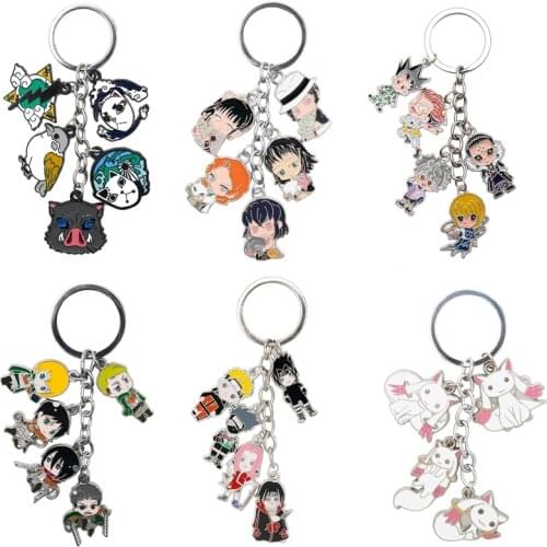 Hot Anime Keychain Demon Slayer/Hunter*Hunter/Attack on Titan Keyrings Cartoon Anime Figures Pendants Key Chains Trinket Gift