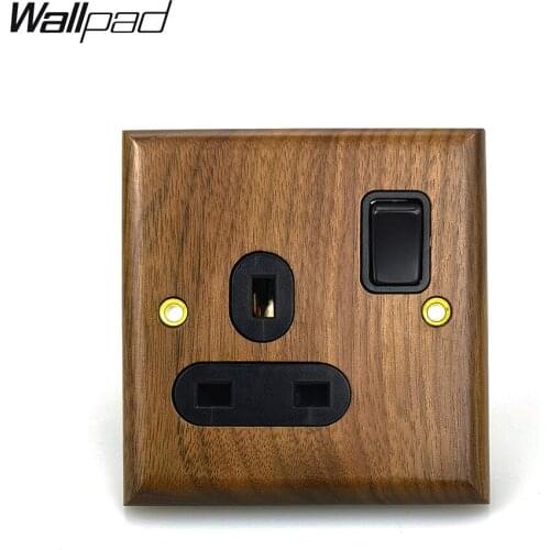Wood UK Switched Socket Wallpad WALNUT Wood Panel 13A British Electrical Power Socket with 1 Gang Switch