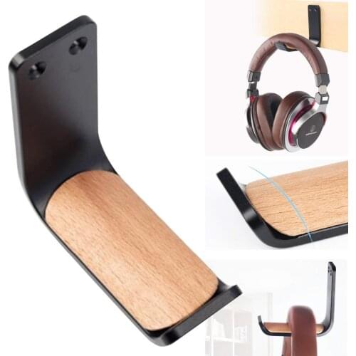 Headset Holder, Stick Wooden Pad Aluminum Overhead Under Desk Desktop Stand Mount Holder Rack Clamp Stick-on Adhesive