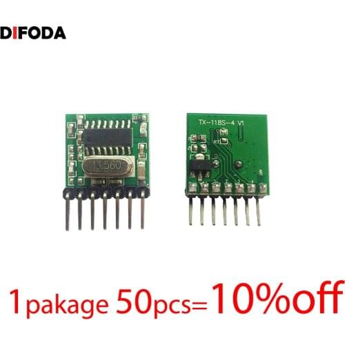 DIFODA 50pcs 433Mhz Superheterodyne RF Radio Transmitter Module 1527 Encoding EV1527 Code Wide-voltage 3V-24V For Remote control