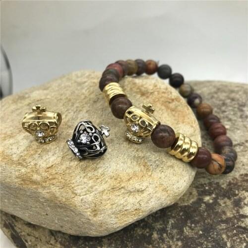 5.66mm Hole 316l Stainless Steel Crystal Crown/Tiara European Charm Beads For Bracelet DIY Jewelry Making Wholesales