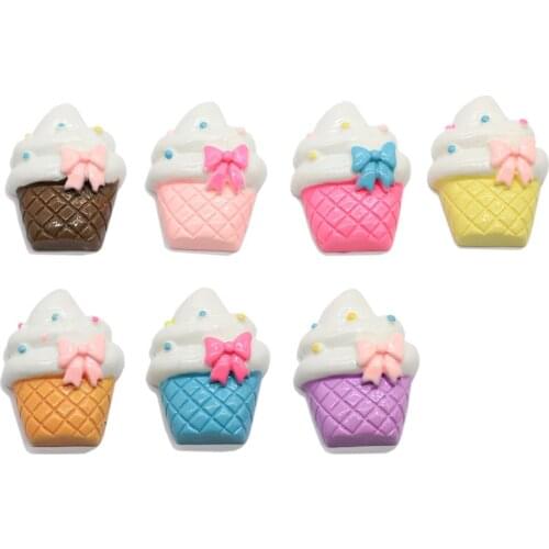 Resin Cupcake Dessert Popsicle Flatback Cabochons Kawaii Bowtie Decor Dollhouse Cupcake Charms Scrapbooking Accessories