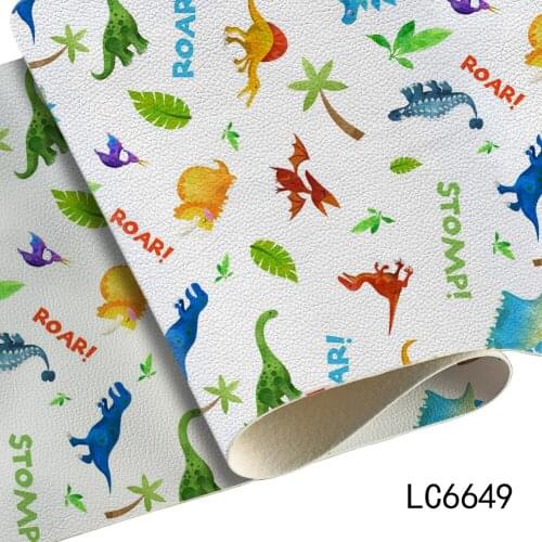 Printed Lychee Leather Fabric Cartoon Animal Dinosaurs Litchi Leather for DIY Handmade Bow Decoration A4 30x22Cm