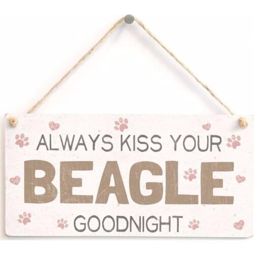 Meijiafei Always Kiss Your Beagle Goodnight - Sweet Fun Home Accessory Gift Sign For Beagle Dog Owners 10"x5"