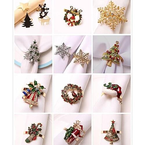 Metal Christmas Tree Napkin Rings Bow Flower Wreath Mouth Ring Wedding Banquet Hotel Table Supplies Circle Merry Xmas Decoration
