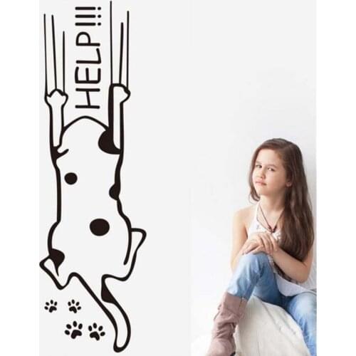 Cute Cartoon Help Cat Pattern Creative Wall Art Stickers for Nursery Kids Room Playroom Vinyl Decals Bedroom Home Decor K706