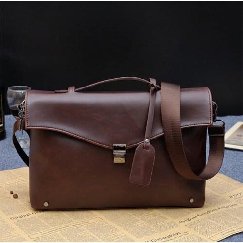 Mens Leather Shoulder Messenger Bags Business Work Bag Laptop Briefcase Handbag Color Black Coffee