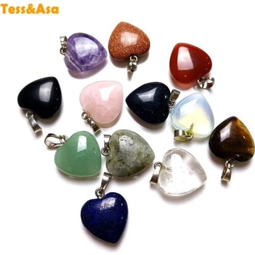 Natural Stone Crystal Quartz Heart pendant Chakra Stone Necklace Chain Pendant Necklaces Women Jewelry DIY Necklace Friends Gift