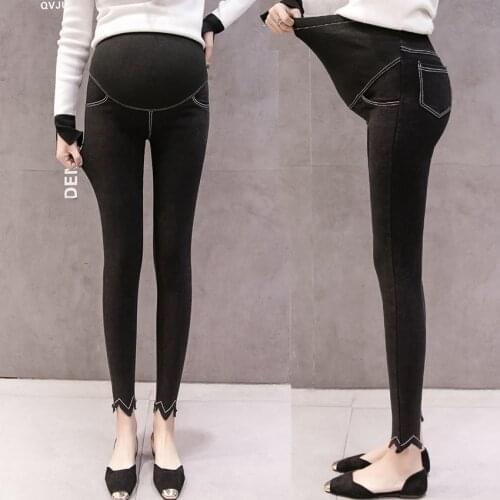 2019 new autumn pregnant women nine pants pregnant women stomach lift pants feet pants wearing elastic denim casual pants