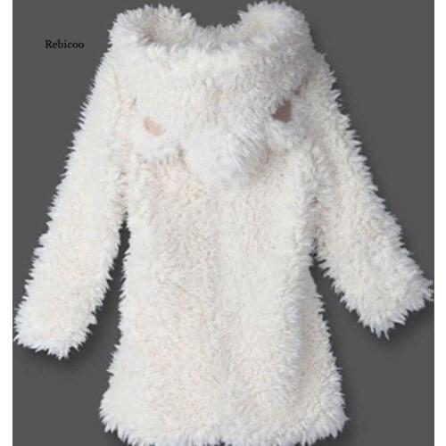 New Winter Women Faux Lamb Wool Coat Korean Lovely Bear Ear Plush Hooded Jacket Princess Style Thick Warm Long Parkas