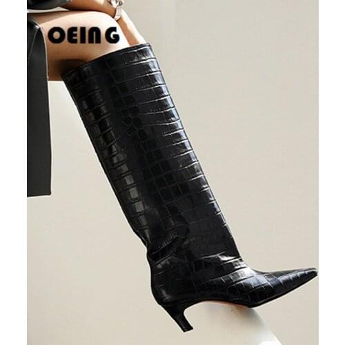 Autumn and Winter Kitten Heel Boots Brown Balck Knee High Boots Fashion Womens Square Toe Motorcycle Boots Zapatos De Mujer