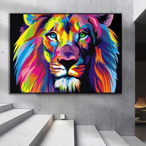 Pop Watercolor King Lion Art Poster Prints Abstract Animals Canvas Art Wall Painting Picture For Living Room Bedroom Home Decor