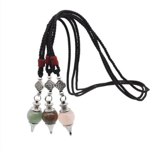 Silver Plated Green Aventurine Pendulum for Dowsing Pendant Handmade Rope Chain Necklace Tiger Eye Stone Jewelry