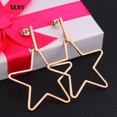 XLNT Simple Hoop Earrings For Women Hollow Round Circle Earrings Star Decorated Earrings Golden Color Ear Jewelry Wholesale