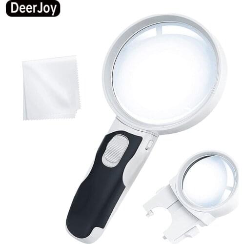 Lighted Magnifying Glass with 2 Lens LED Light 5x 10x Handheld Magnifying Glasses with Light for Reading Soldering Inspection