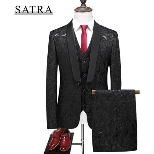 SATRA 2021 New Arrival High Quality Three-piece Male Fit Business Suits , Mens Fashion Boutique Slim Groom Best Wedding Suit