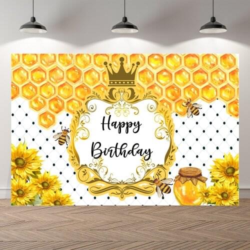 Seekpro Bees Honeycomb Autumn Sun Flowers Baby Shower Party Backdrop Customized Kids Birthday Decorations Background Photocall