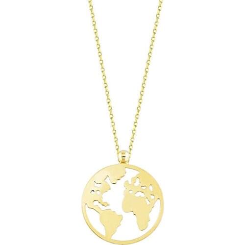 Sembolgold Pendant Gold World Necklace 14k Gold Wholesale Stylish Accessory Gift for Elegant Women Anniversary Wedding