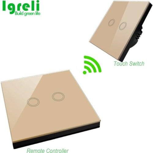 2018 New Igreli Smart Home Eu Touch Switch Work With Wall Stickers Remote Control Transmitter Rf433 Light Crystal Glass Panel