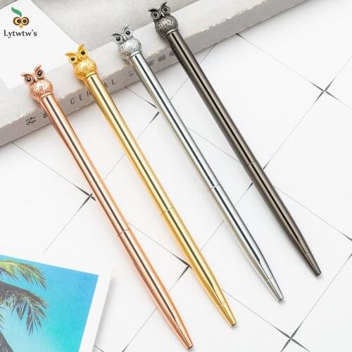 1 Pieces Lytwtws Ballpoint Pen Owl Love Crystal Wedding Metal Copper Pen Office School Supplies Stationery