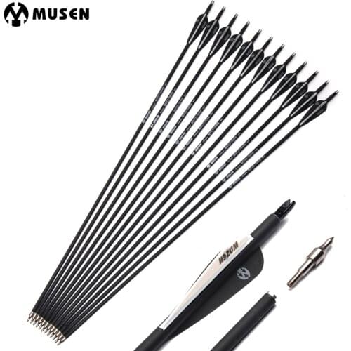 28/30/32 inches Spine 500 Carbon Arrow OD 7.8 mm ID 6.2 mm with Black White Color for Recurve/Compound Bows Archery Hunting K