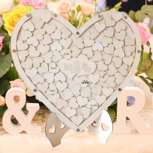 Wedding Wood Double Heart Shape Signature Guest Book Personality Sweet Plywood Tabletop Custom Personalized Puzzle
