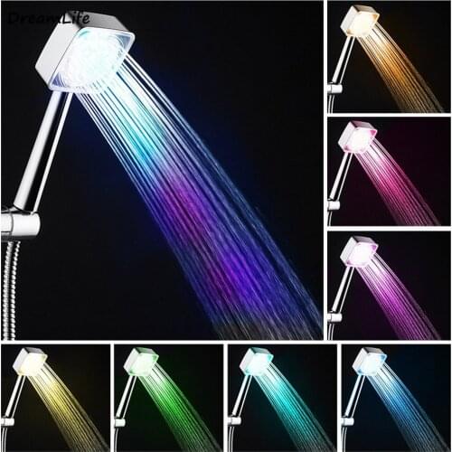 LED Square Rainfall Shower 3 Colors Head Spary Light Water Sprinkler Bathroom Wall Mounted Bathroom Discoloration Showerhead