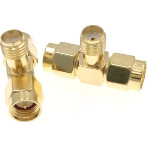 T Type SMA Female Jack To 2 Dual (Two) SMA Male Plug RF Coaxial Connector 3 Way Splitter Antenna Converter GoldPlated Brass