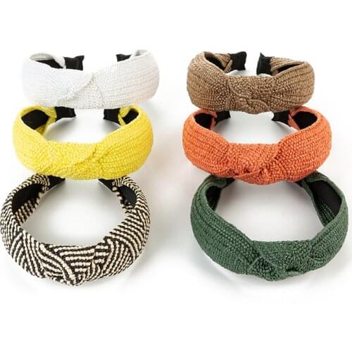 Women Hairband Weaving Knotted Headband Bohemian Wide Cross Knot Hair Bands Hoop Bezel Handmade Hair Accessories