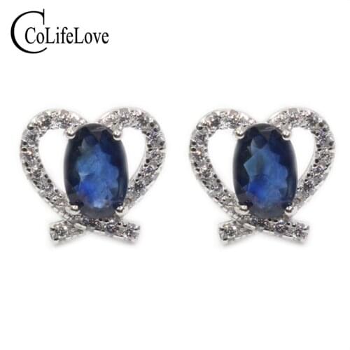 2020 New Fashion Sapphire Earrings 100% Natural Dark Blue Stud Earring for Woman 925 Solid Sterling Silver Jewelry Gift for Girl