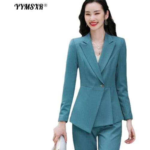 2021 Autumn and Winter S-4XL Plus Size Womens Business Suit Professional Long-sleeved Ladies Jacket Casual Trousers Two-piece