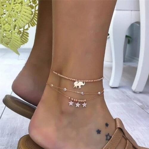 1 Set Creative Anklet Animal Lip Heart Star Rhinestone Gold Color On Foot Ankle Bracelets For Trendy Women Leg Jewelry 22cm long