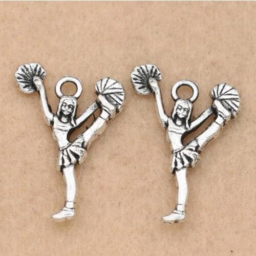 10PCS Antique Silver Plated Cheerleading Girl Charms Pendants for Jewelry Making Bracelet Accessories Diy Findings 24x17mm