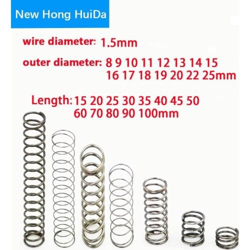 10pcs 1.5 Wire Diameter OD 14 15 16 17 18 20 22 25 Y-type Rotor Return Compression Pressure Spring 15-100mm 304Stainless Steel