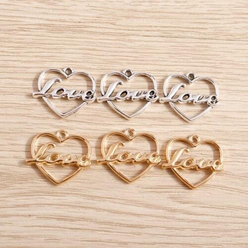 20pcs 21*19mm Fashion Hollow Love Heart Charms Pendants for Bracelets Metal Letters Charms Jewelry DIY Making