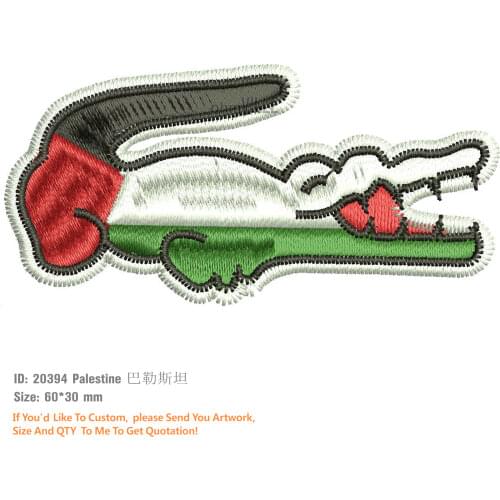 Free Shipping Crocodile Palestine Flag Embroidered France Patches Promotion Iron on Patch Eco-friendly Handmade 3D Appliqued