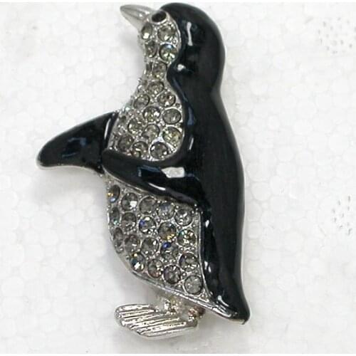 Black Enamel Rhinestone Penguin Pin brooches C733 H