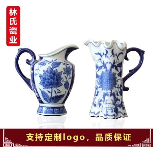 Jingdezhen Ceramic New Chinese Blue-and-White Patterned Arrangement Belt Two-piece Set for Flower Porcelain Vases and Flowers