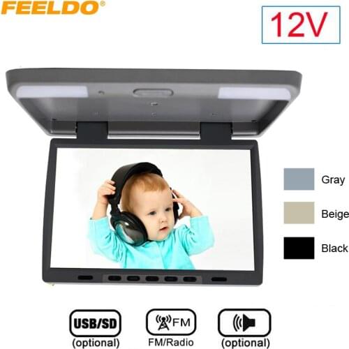 DC12V 15.4" Inch Car/Bus TFT LCD Roof Mounted Monitor Flip Down Monitor 2-Way Video Input HDMI-compatible/USB SD/FM/Speaker