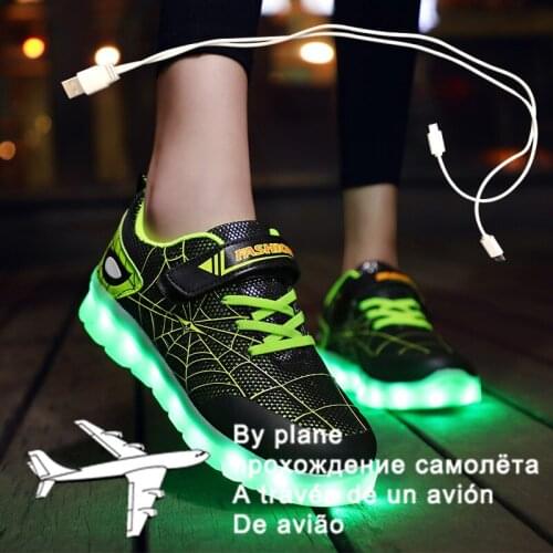 Size 26-37 Kids Led USB Recharge Glowing Shoes Childrens Hook Loop Shoes Childrens Glowing Sneakers Kids Led Luminous Shoes
