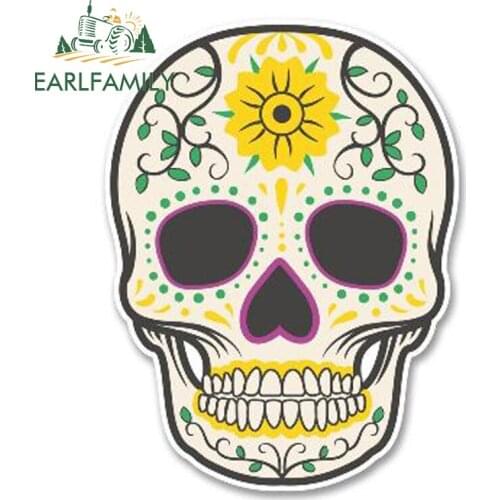 EARLFAMILY 13cm x 9cm Funny Sugar Skull Vinyl Car Stickers Window Graphic Car Decal Biker Motorcycle Waterproof Accessories